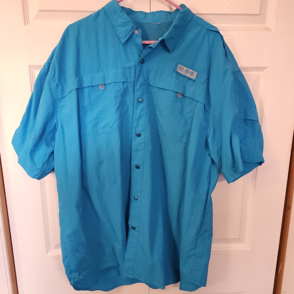 Reel Legends AQUA Fishing Performance Button Vented Back Short Sleeve Mens XXL